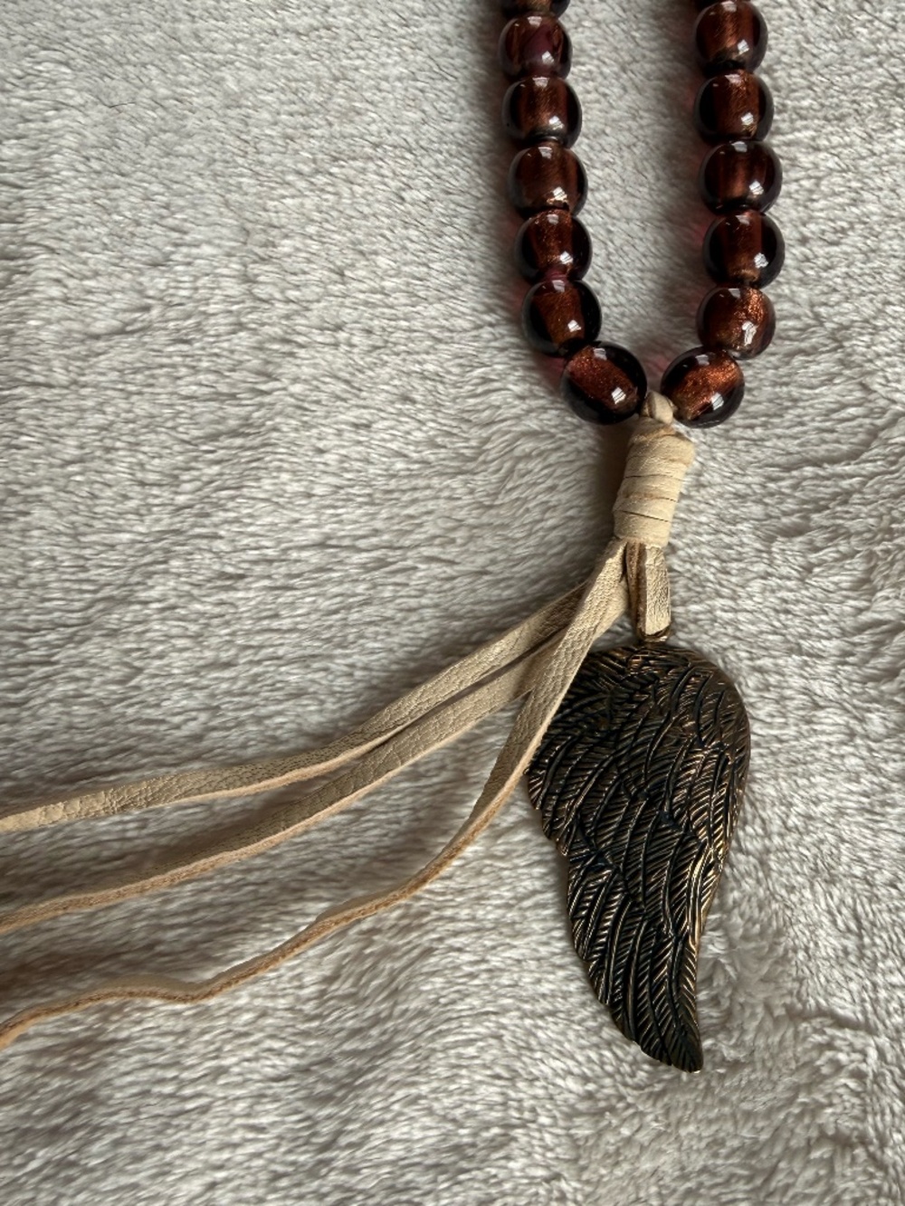 Paula Carvalho Beaded Necklace with Angel Wing Pendant - Picture 2 of 7